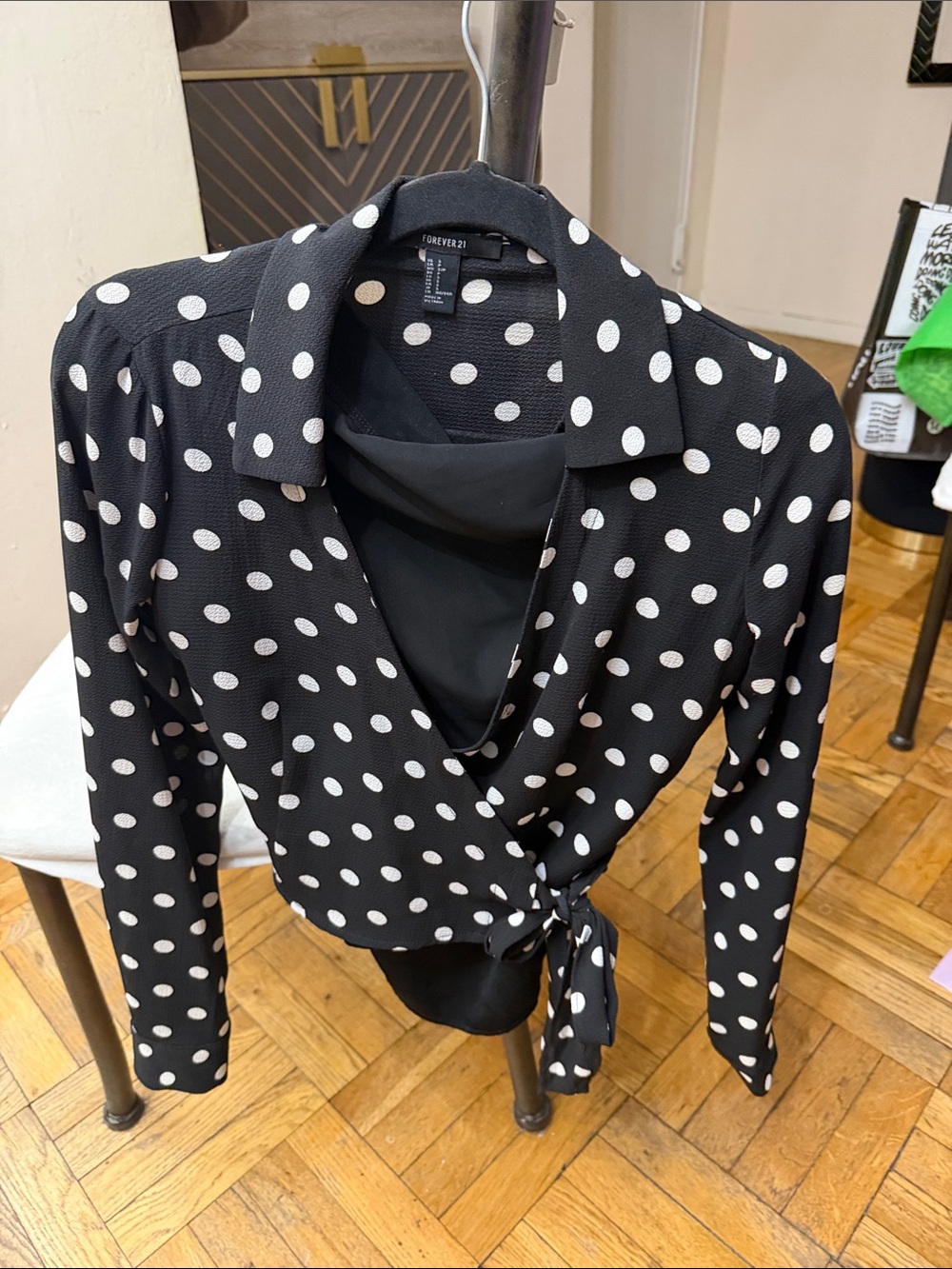 Forever 21 Black and White Polka Dot Wrap Blouse